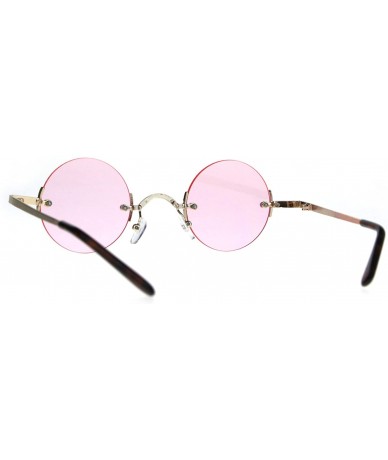 Round Small Round Circle Color Lens Rimless Sunglasses Wide Frame Narrow Lens - Gold (Pink) - CH188LICC7W $18.41