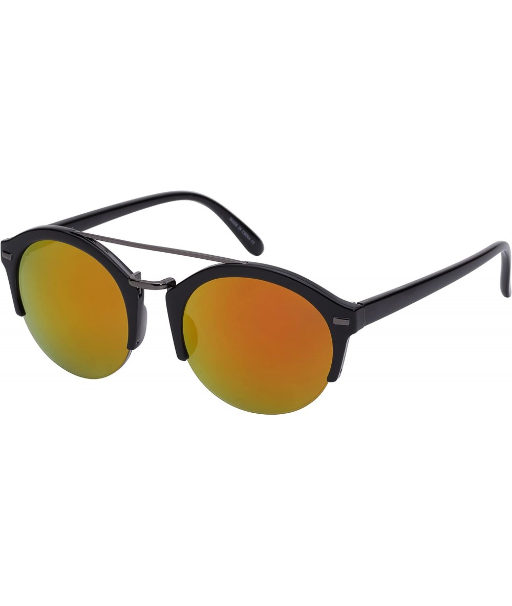 Semi-rimless Half Frame P3 Sunglasses with Color Mirrored Lens 541010-REV - Black/Red Revo - CU12DG7IEU3 $25.46