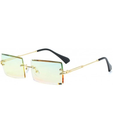 Oversized Fashion Popular RimlRectangle Sunglasses Women Men Shades Alloy Glasses UV400 O264 - Gold-green - CK197A2K7I5 $33.31