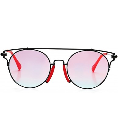 Round Cat Eye Fashion Retro Small Round Metal Frame Sunglasses Mirrored Lens for Women and Men - Red Lens/Black Frame - CJ18D...