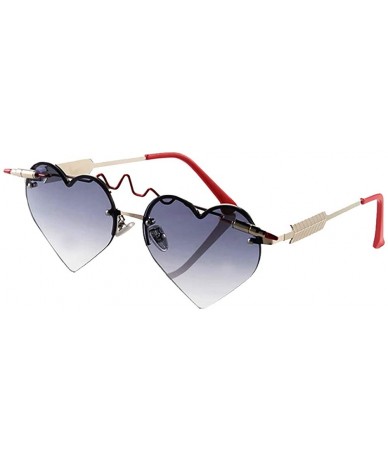 Semi-rimless Heart Shape Sunglasses Ladies Color Lense Heartbeat Designer Eyewear Stylish - Black - CE18OSK2CUN $31.36