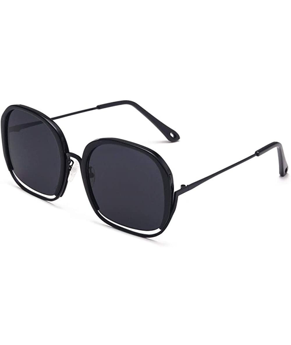 Rimless Personality Big Box Sunglasses Female Hollow Retro Fashion Ladies Sunglasses - Black Frame Black Gray Piece - CN18X74...