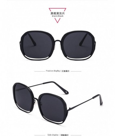 Rimless Personality Big Box Sunglasses Female Hollow Retro Fashion Ladies Sunglasses - Black Frame Black Gray Piece - CN18X74...