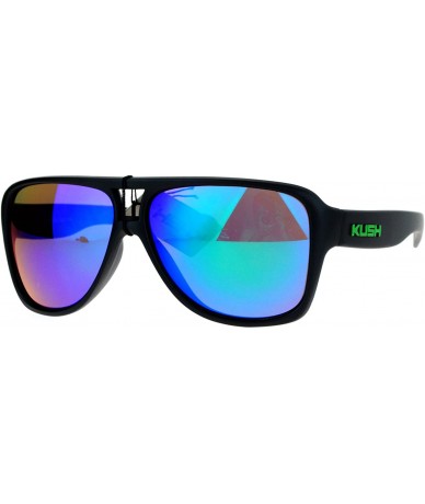 Aviator KUSH Sunglasses Mens Sporty Flat Top Racer Aviator Matte Black Mirror Lens - Black (Green Kush) - C9189YLS0Z8 $17.99