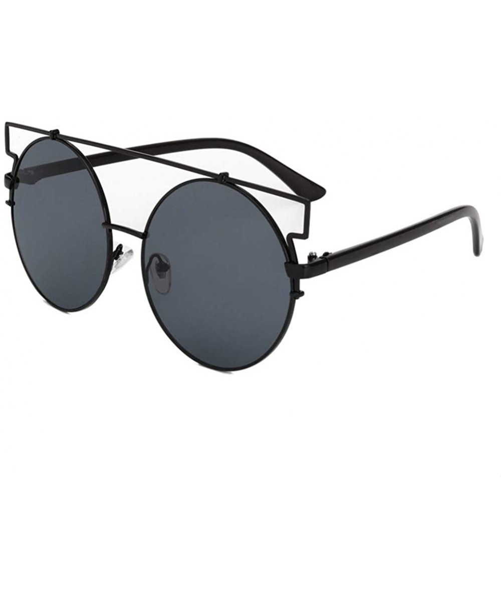 Oversized Oversized Round Frame Sunglasses for Women Double Wire Sun glasses - C30 Black Lens - C4198CZNDZL $24.96