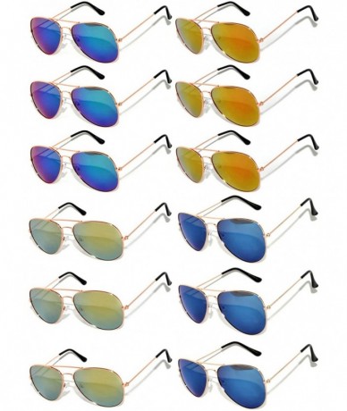 Aviator Women's Men's Sunglasses Aviator Gold Frame Mirror Lens - Avi_mix_mirror_lens_12p - C7187I90YOA $49.38