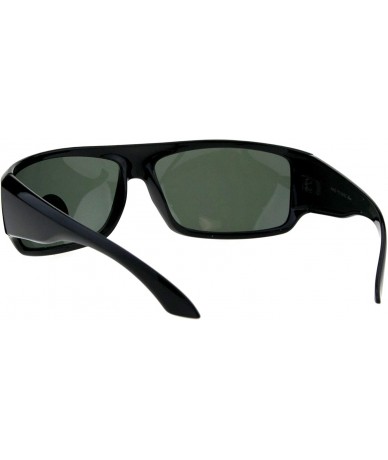 Rectangular Impact Resistance Glass Lens Sunglasses Mens Biker Rectangular Wrap Frame Black - Shiny Black - CS18I7QSXOI $20.60