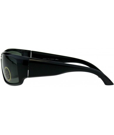 Rectangular Impact Resistance Glass Lens Sunglasses Mens Biker Rectangular Wrap Frame Black - Shiny Black - CS18I7QSXOI $20.60