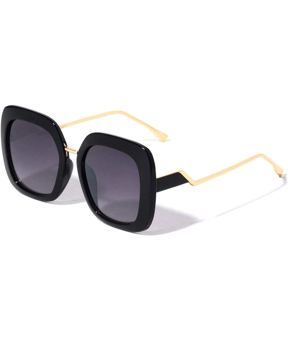 Round Round Square Zigzag Temple Fashion Sunglasses - Black - CU196XHAC9X $26.40