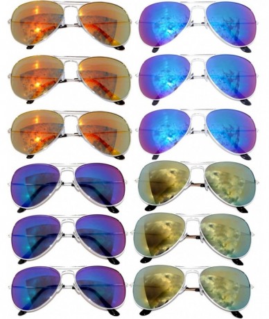 Aviator Classic Aviator Sunglasses Aviator_Mix_12p_Yelow_Blue_Green_Red - C7180G3WYSS $40.77