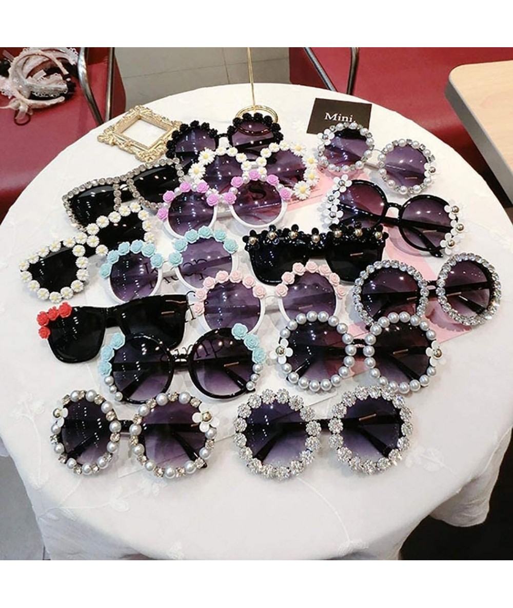 Round Women Fashion Beach Flower Decor Round Frame Sunglasses Sunglasses - Type 1 - CX199HY20WT $67.97