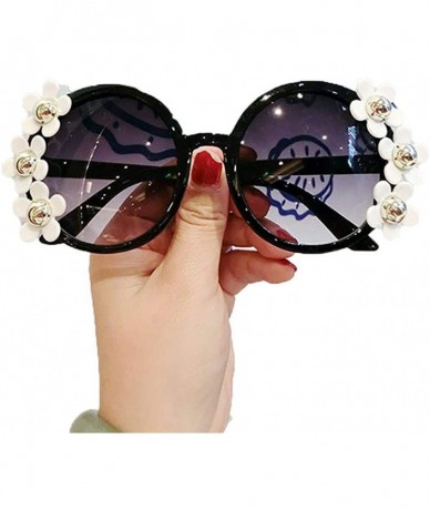 Round Women Fashion Beach Flower Decor Round Frame Sunglasses Sunglasses - Type 1 - CX199HY20WT $67.97