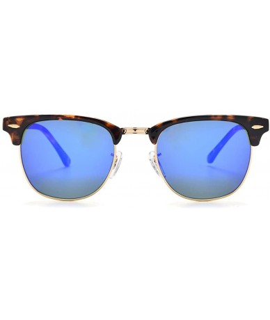 Square sunglasses for women men TR90 frame TAC and crystal glass lens sun glasses - Leopard Frame/Blue Lens - CA194R8UMA2 $28.37