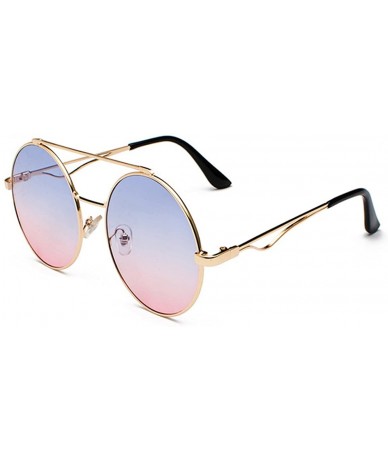 Rimless Men women Metal Round Sunglasses Slim frame Colored Flat Lens 60mm - Blue Pink - C318EQHML7D $18.00