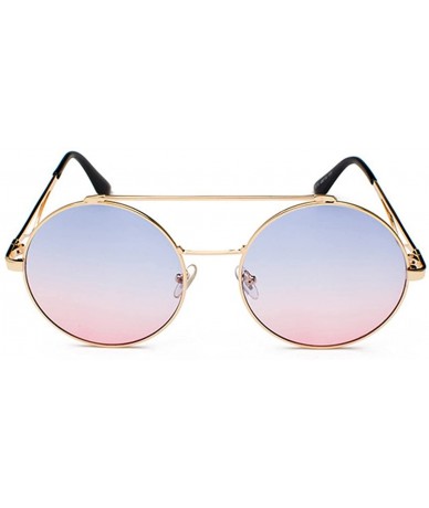 Rimless Men women Metal Round Sunglasses Slim frame Colored Flat Lens 60mm - Blue Pink - C318EQHML7D $18.00