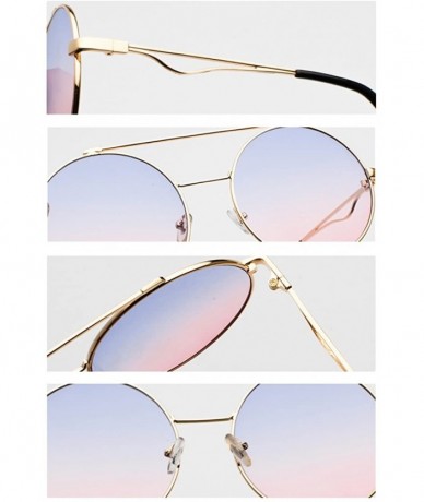 Rimless Men women Metal Round Sunglasses Slim frame Colored Flat Lens 60mm - Blue Pink - C318EQHML7D $18.00