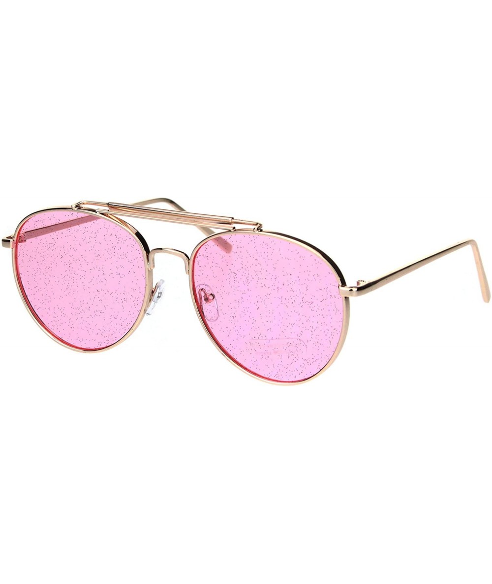 Aviator Glitter Lens Sunglasses Glasses Womens Round Aviator Gold Metal Frame - Gold - CW18QWRG3UO $21.21