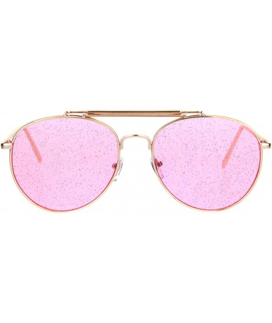 Aviator Glitter Lens Sunglasses Glasses Womens Round Aviator Gold Metal Frame - Gold - CW18QWRG3UO $21.21