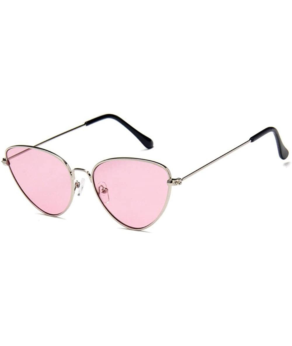 Cat Eye Women Fashion Triangle Cat Eye Sunglasses with Case UV400 Protection Beach - Silver Frame/Pink Lens - C918WTWZCNH $31.41