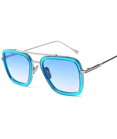 Square Fashion Flight Style Sunglasses Men Square Sunglasses Women - Silverdoubleblue - CM190SDOC7U $51.19