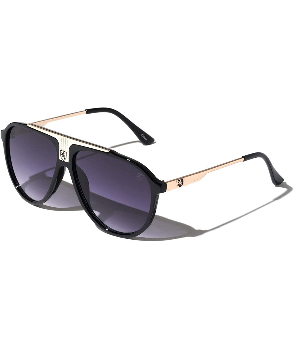 Shield RALLY Flat Top Plastic Frame Metal Front Shield Round Aviator Sunglasses - Smoke Gold - CC19995MN59 $50.14