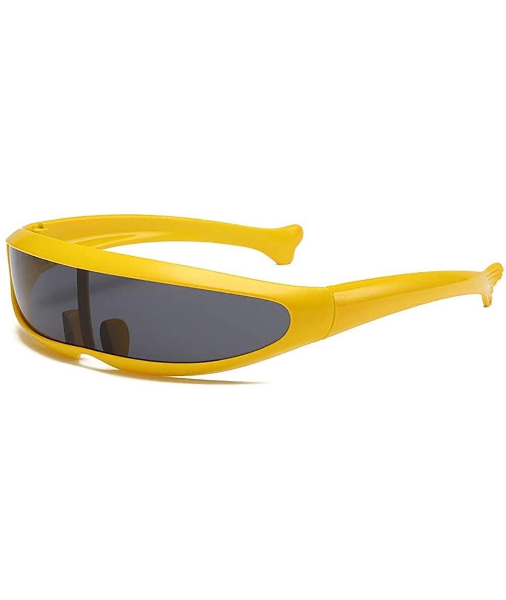 Shield Futuristic Cyclops Sunglasses One Lens For Cosplay Narrow Party Favor Shield Wrap Glasses Technological - Yellow - C11...