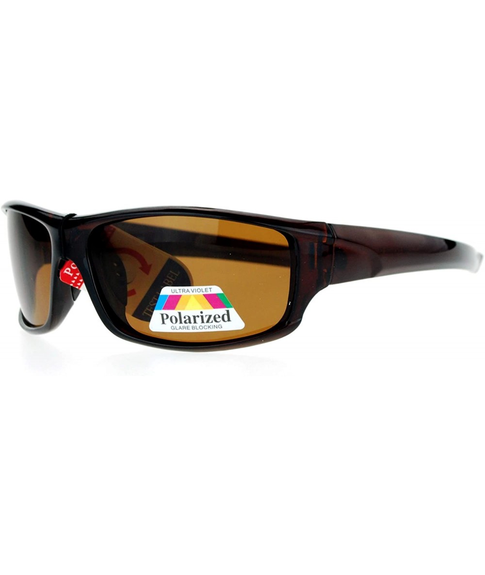 Sport Anti Glare Polarized Lens Mens Classic Rectangular Warp Around Sports Sunglasses - Brown - CE127FEU311 $20.41