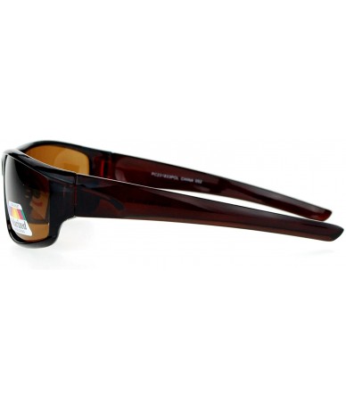 Sport Anti Glare Polarized Lens Mens Classic Rectangular Warp Around Sports Sunglasses - Brown - CE127FEU311 $20.41