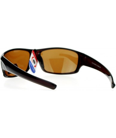 Sport Anti Glare Polarized Lens Mens Classic Rectangular Warp Around Sports Sunglasses - Brown - CE127FEU311 $20.41