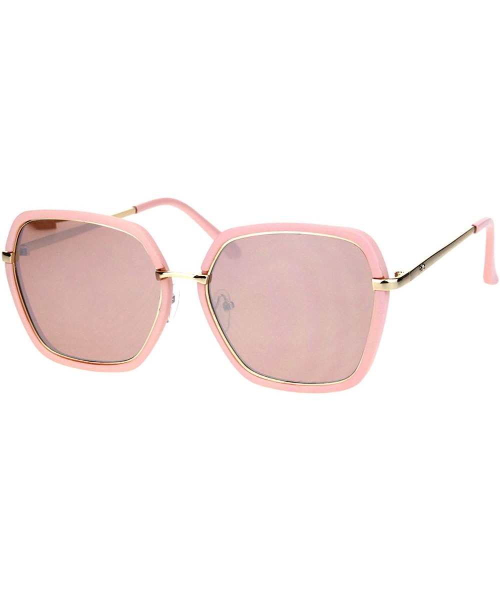 Square Double Frame Square Sunglasses Womens Designer Chic Shades UV 400 - Matte Pink (Pink Mirror) - C618OROWAUA $19.97