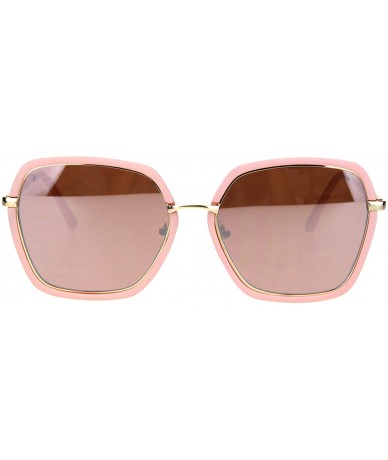 Square Double Frame Square Sunglasses Womens Designer Chic Shades UV 400 - Matte Pink (Pink Mirror) - C618OROWAUA $19.97