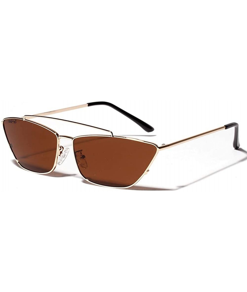 Cat Eye Ladies Sunglasses Women Cat Eye Small Metal Frame Fashion Sun Glasses Square - Gold With Brown - C518LS65NNG $19.65