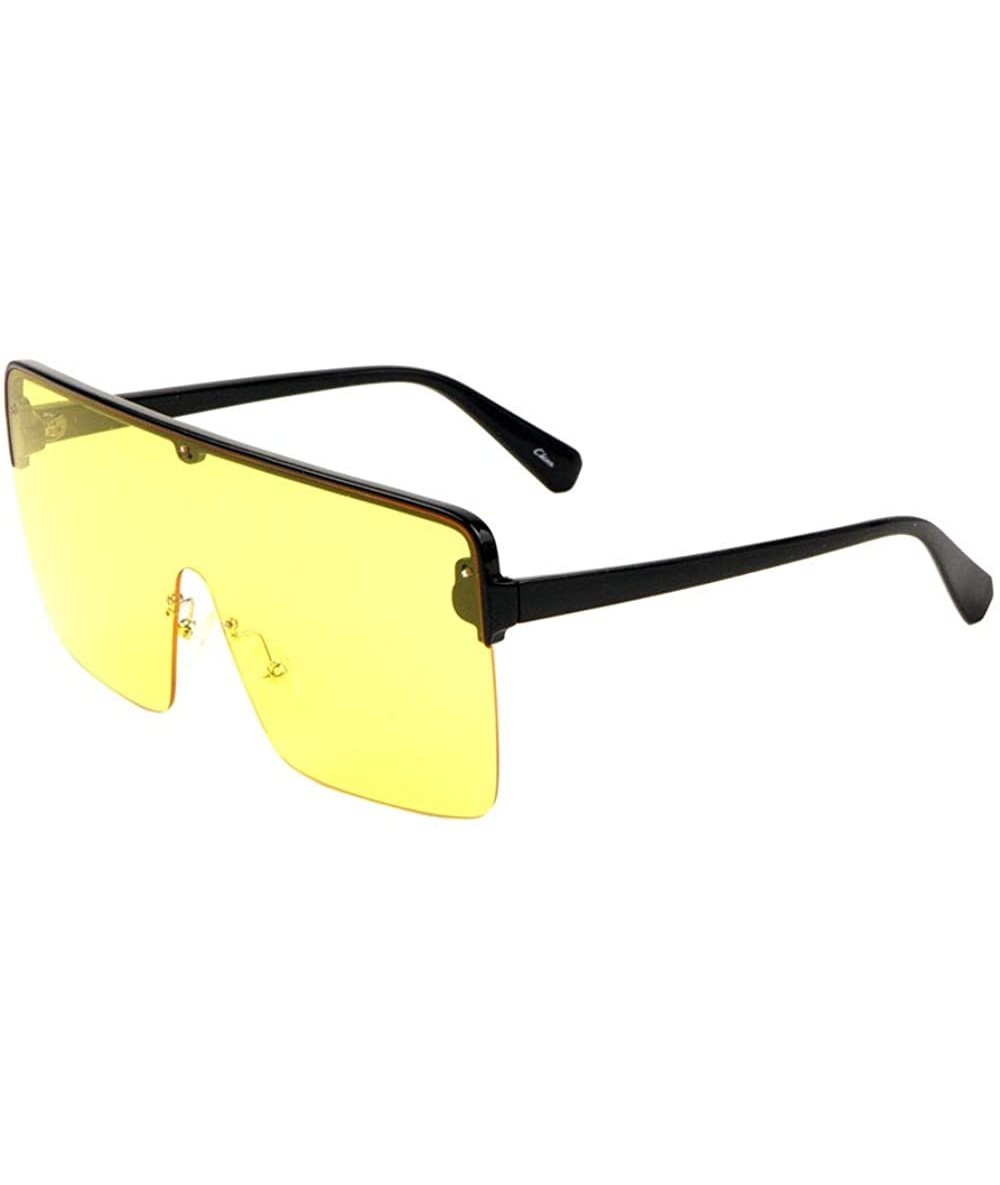 Shield Rimless Rectangular One Piece Lens Shield Flat Top Sunglasses - Yellow - C9197A547LO $27.25