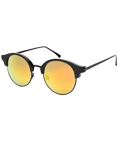 Semi-rimless Semi Rimless Round P3 Sunglasses W/Color Mirrored Lens 541053-REV - Blk+mblk - CS183MWXD5Q $20.05