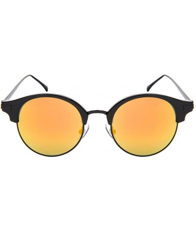 Semi-rimless Semi Rimless Round P3 Sunglasses W/Color Mirrored Lens 541053-REV - Blk+mblk - CS183MWXD5Q $20.05