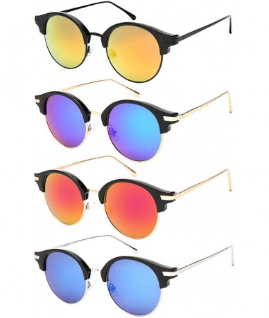 Semi-rimless Semi Rimless Round P3 Sunglasses W/Color Mirrored Lens 541053-REV - Blk+mblk - CS183MWXD5Q $20.05