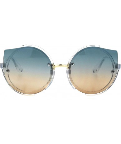 Cat Eye Womens Mod Exposed Cat Eye Lens Tip Round Hippie Sunglasses - Blue Brown - CZ18I656ZAW $23.51