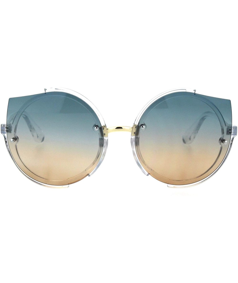 Cat Eye Womens Mod Exposed Cat Eye Lens Tip Round Hippie Sunglasses - Blue Brown - CZ18I656ZAW $23.51