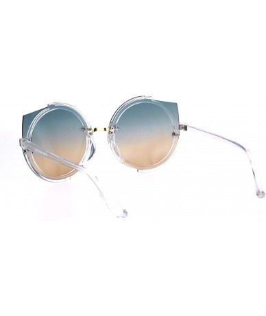 Cat Eye Womens Mod Exposed Cat Eye Lens Tip Round Hippie Sunglasses - Blue Brown - CZ18I656ZAW $23.51