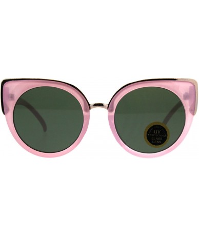 Oversized Impact Resistant Flat Glass Lens Sunglasses Womens Oversized Round Cateye - Pink (Green) - CV18GQR52QX $22.58