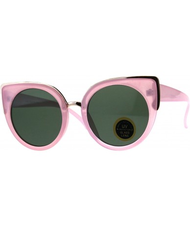 Oversized Impact Resistant Flat Glass Lens Sunglasses Womens Oversized Round Cateye - Pink (Green) - CV18GQR52QX $22.58