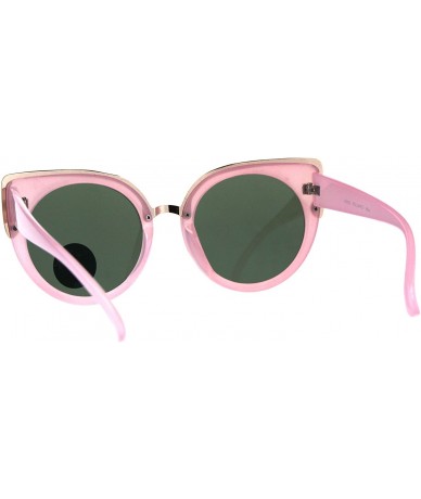 Oversized Impact Resistant Flat Glass Lens Sunglasses Womens Oversized Round Cateye - Pink (Green) - CV18GQR52QX $22.58