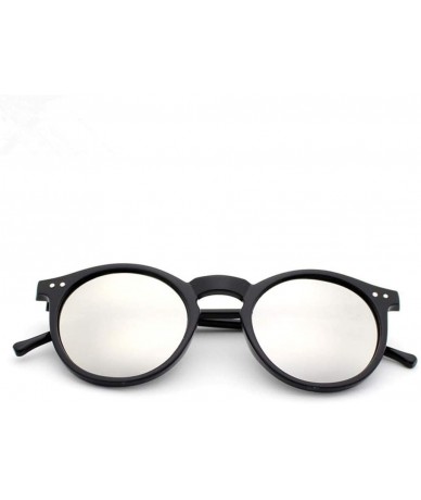 Rectangular Round Sunglasses Women Multicolour Frame Mercury Mirror Lens Glasses Men Coating Round Sunglasses - Black - C9194...