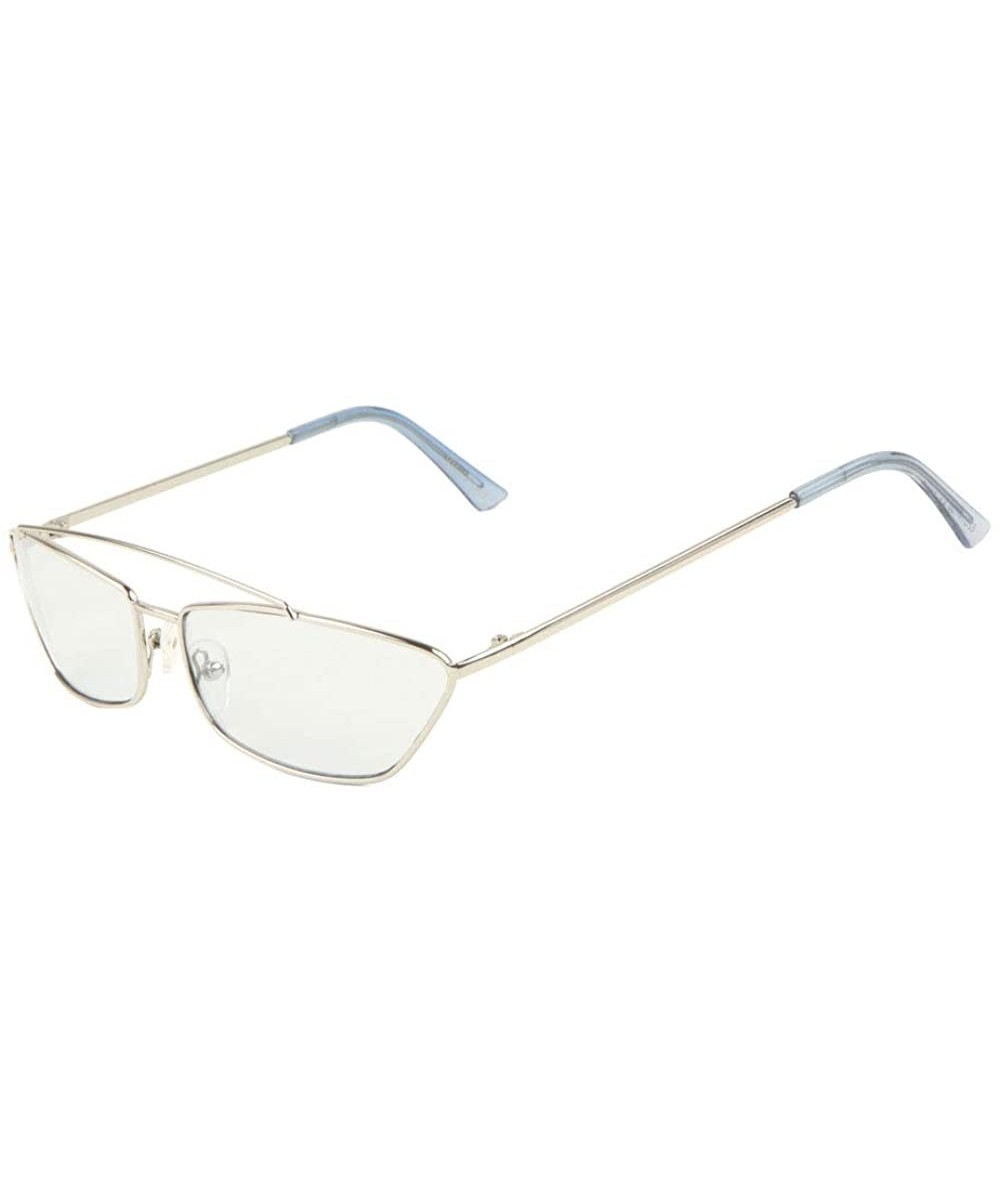 Cat Eye Thin Metal Frame Mid Lens Top Bar Geometric Cat Eye Sunglasses - Blue - CE1986QKN0H $27.34