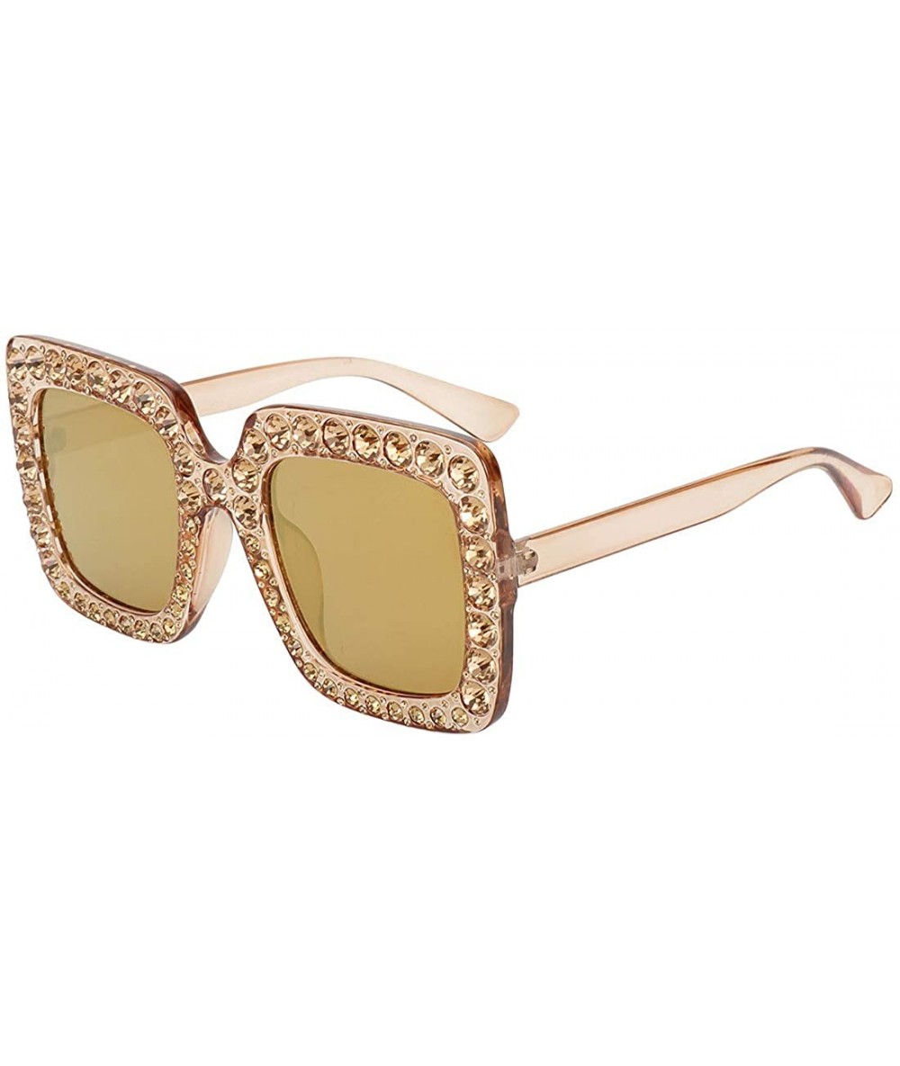 Square ROYAL GIRL Elton Square Rhinestone Sunglasses Oversized Diamond Bling Bling Glasses - Yellow-gold - C41872WR860 $24.09