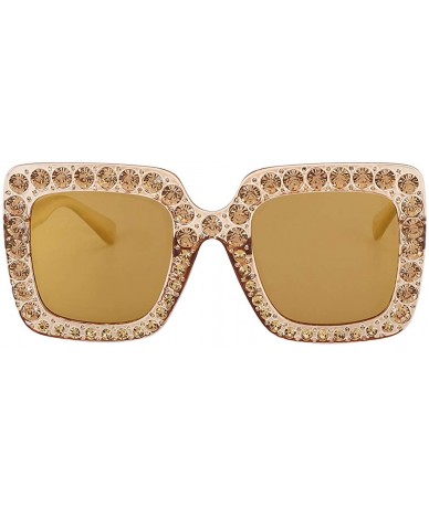 Square ROYAL GIRL Elton Square Rhinestone Sunglasses Oversized Diamond Bling Bling Glasses - Yellow-gold - C41872WR860 $24.09