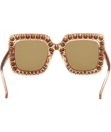 Square ROYAL GIRL Elton Square Rhinestone Sunglasses Oversized Diamond Bling Bling Glasses - Yellow-gold - C41872WR860 $24.09