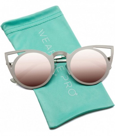 Wrap Womens Cateye Retro Fashion Retro Round Lens Cat Eye Sunglasses - Silver Frame / Mirror Pink Lens - CE12NU73Y3S $31.33