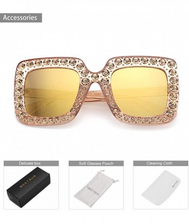 Square ROYAL GIRL Elton Square Rhinestone Sunglasses Oversized Diamond Bling Bling Glasses - Yellow-gold - C41872WR860 $24.09