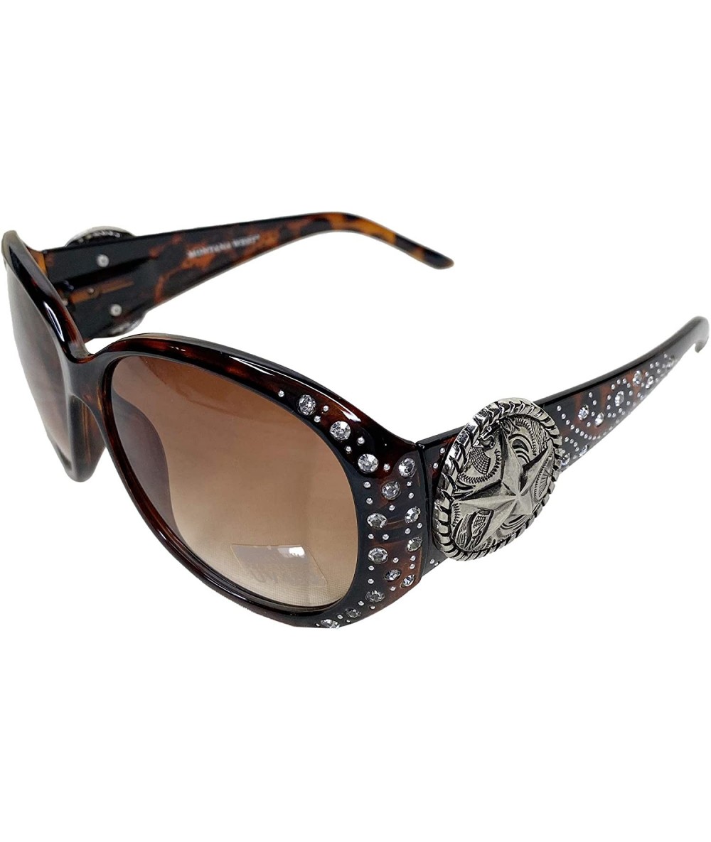 Rectangular Women Sunglasses UV 400 Western Floral Concho Bling Bling Collection Ladies Sunglasses - Leopard-five Star Badge ...